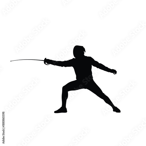 Fencer in fighting stance with sword silhouette