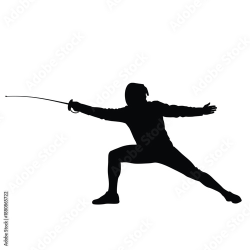 Fencer in stance with sword silhouette black white