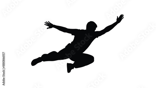 Man jumping in air with arms outstretched person silhouette 2