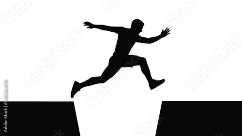 Man jumping over gap in ground person silhouette black