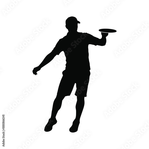 Man playing frisbee silhouette black white