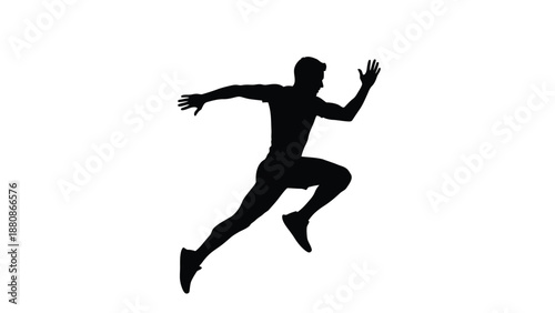 Silhouette of man running with arms outstretched jumping