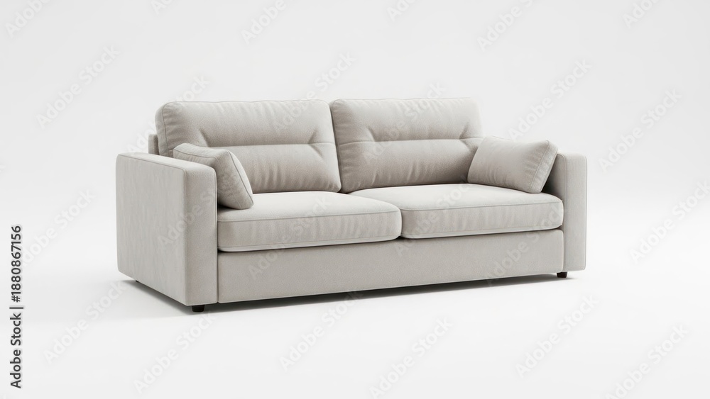Fototapeta premium A light-colored sofa with a neutral fabric upholstery and a minimalist design.