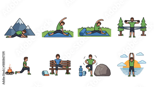 Outdoor fitness routine: illustrated exercises for nature enthusiasts