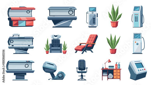 Modern spa and wellness equipment with relaxation furniture and plants