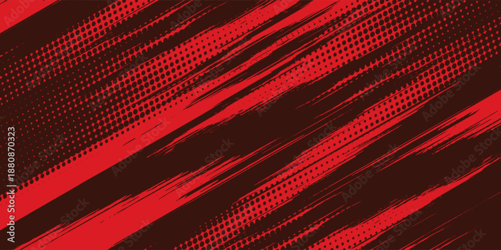 Fototapeta premium Red color pattern gradient grunge texture background. Dots pop art comics sport style vector illustration Abstract background dark red with modern corporate concept