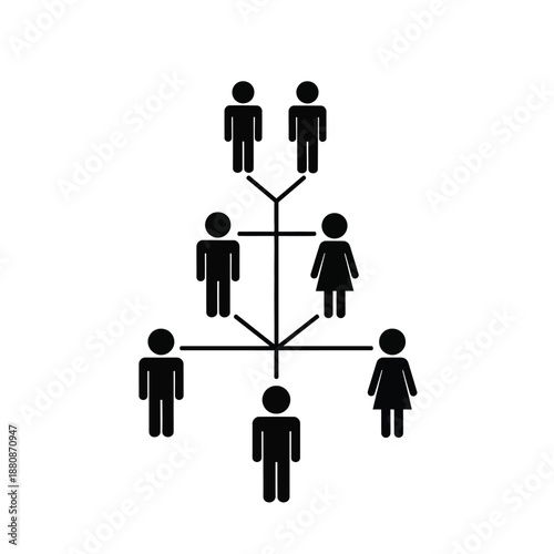 Black and white stick figure organizational chart figures