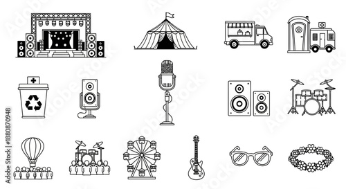 Festival and concert icons for event planning and music festivals