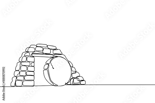 The Lord's tomb, Christ is risen, hand drawn outline image on a white background. Vector