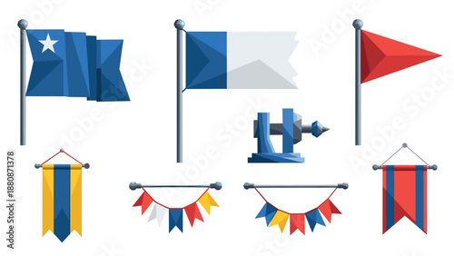 Geometric flags and banners collection in low poly design