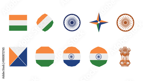 Indian flag elements and symbols collection for design projects
