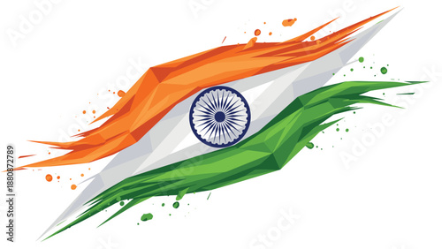 Abstract geometric representation of indian national flag with splash effects