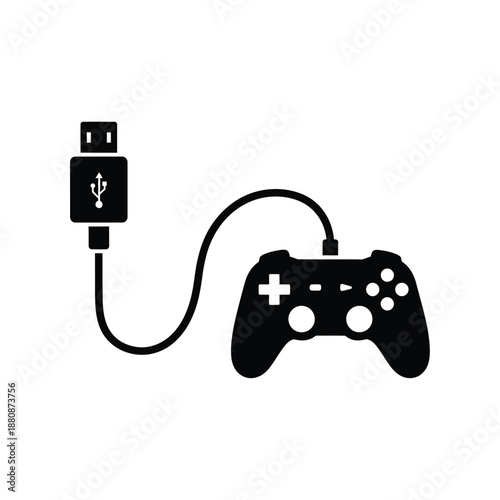 Black usb cable connected to game controller gaming