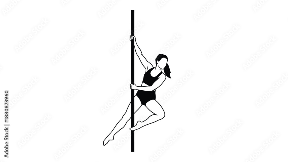 Fototapeta premium Woman in black leotard climbing pole dancing