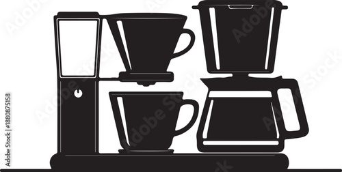 Coffee maker and coffee cups on a transparent background for design and advertising purposes