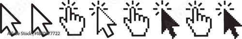 Set of computer mouse cursor arrow icons in black silhouette style