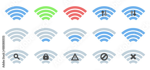 WiFi Signal Status Icons Set with Various Connection States