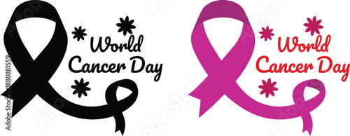 Cancer Awareness Ribbon icon set. World Cancer Day Symbols. Oncology emblem, charity sign, cancer prevention awareness, hope, medical campaign.