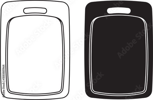 Kitchen cutting board outline and solid icons set cooking preparation tool rectangular chopping surface with handle simple black shape