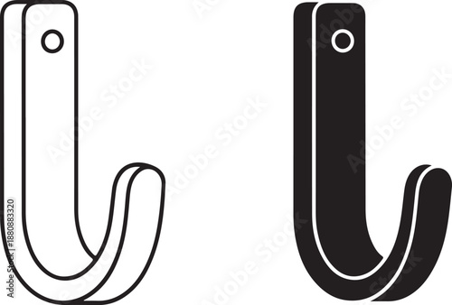 Wall hook outline and silhouette isolated on white background home interior design hardware
