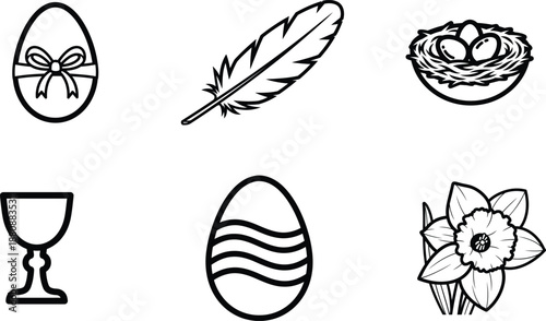 Easter symbols and objects on white background