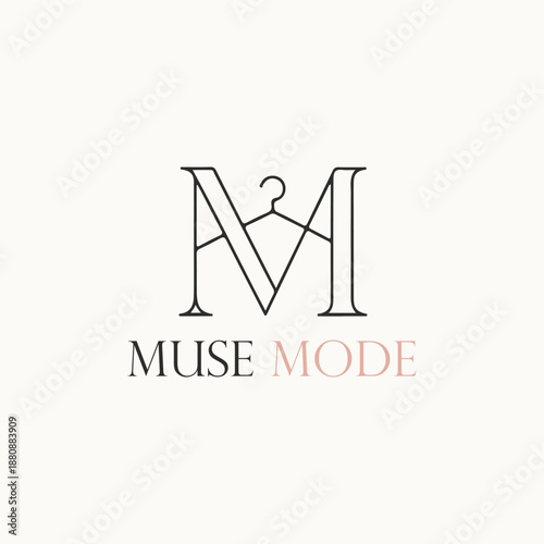 Muse Mode Logo Design with Elegant Typography and Hanger Symbol