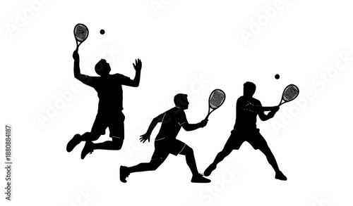 Dynamic Racquetball Game Black Silhouette Vector with Three Athletic Players