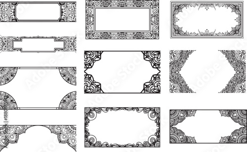 Decorative ornamental frames set with intricate mandala and ethnic patterns