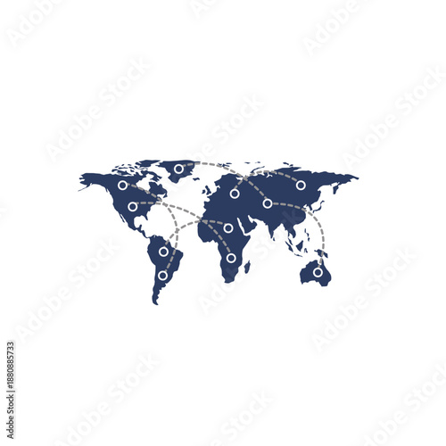 Global connections map with international network lines and markers