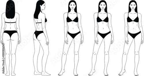 Female mannequin in bikini shown from multiple angles fashion model