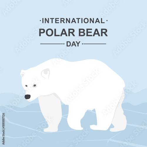 International Polar Bear Day. Wild mammal, Antarctic character profile. North polar bear walking. Adorable Arctic animal for holiday banner and poster. Colored flat vector illustration