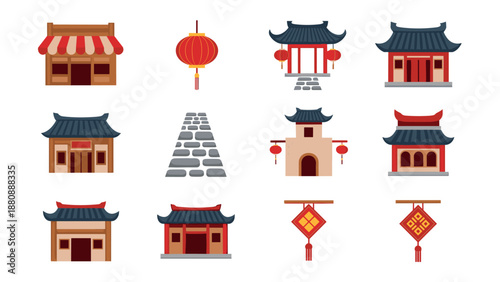 Traditional chinese architecture and decor elements collection