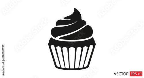 Black cupcake with frosting vector icon.