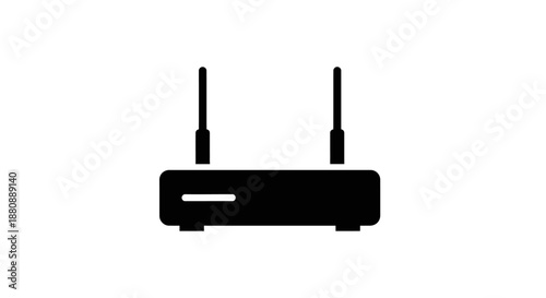 Black wireless internet router device.