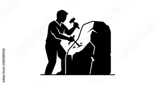 Man drilling into a rock face.