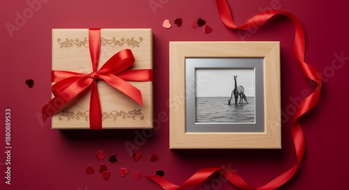 Celebratory Valentine's Day Gifts Set on a Red Background