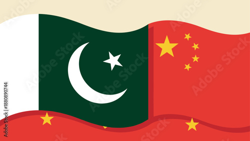 Waving flags of pakistan and china in flat style design