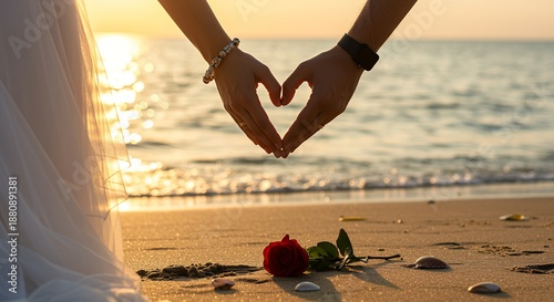 Happy Couple's Heartfelt Beach Sunset