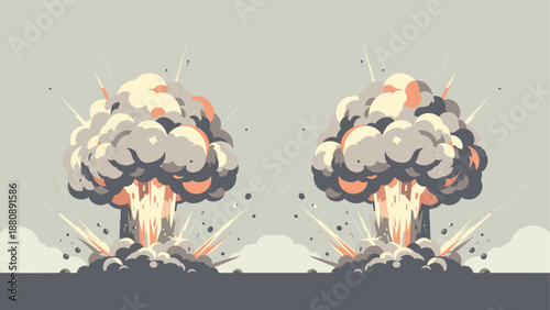 Retro style explosions with abstract cloud design in muted tones