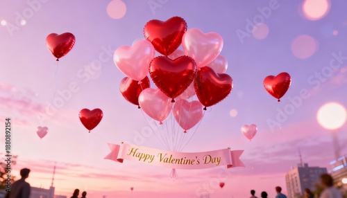 Happy Valentine's Day Celebration at Dusk - Balloon Bouquet