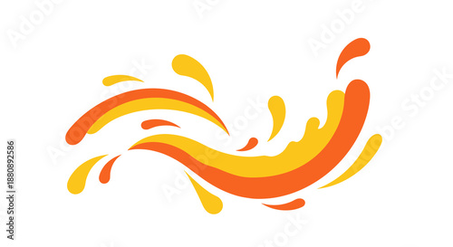 Dynamic orange and yellow liquid splash, abstractly depicted, showcasing a vibrant and energetic flow perfect for beverage branding or refreshing design elements.