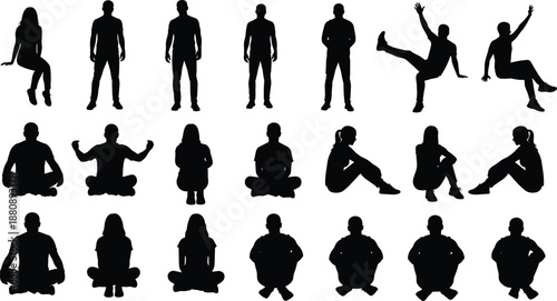 Collection, of, black, children, silhouettes, featuring, various, kids, playing, jumping, walking, holding, hands, and, high, five, poses, for, family, design.