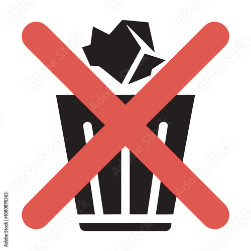 Prohibition sign featuring a red cross over a black trash can icon on a white background