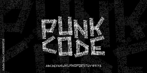 PunkCode Fonts, Raw punk display font with grunge barcode texture style. Perfect for posters, music artwork, streetwear, and fashion branding