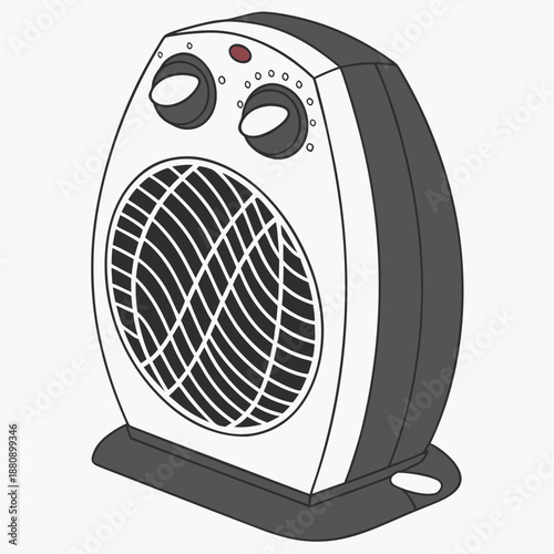 Compact electric heater with white and gray body and red indicator light