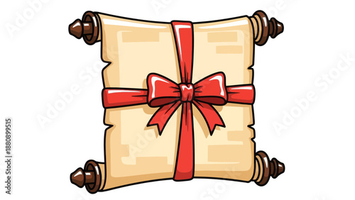 Scroll with red ribbon Vector Illustration, graphic design, for invitation, vintage style.