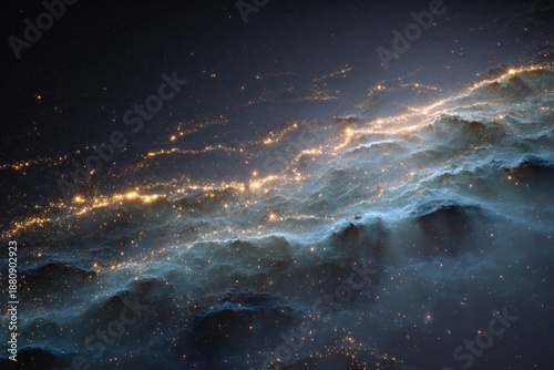 Serene Cosmic Landscape: Shimmering Nebula and Celestial Formations