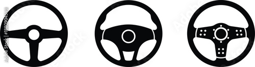 Car steering wheel icon set with different designs isolated on white background vector illustration for automotive interface design