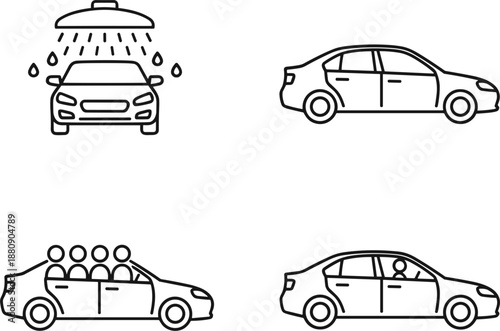 Car wash service icon set with vehicle cleaning maintenance symbols isolated on white background vector illustration design automotive