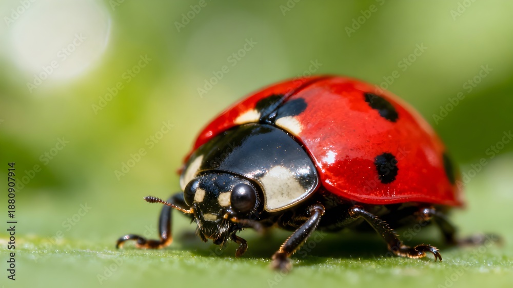 Fototapeta premium ladybug on green leaf